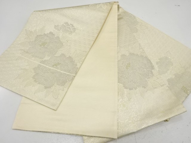  アンティーク　牡丹に花唐草模様織り出し袋帯（材料）